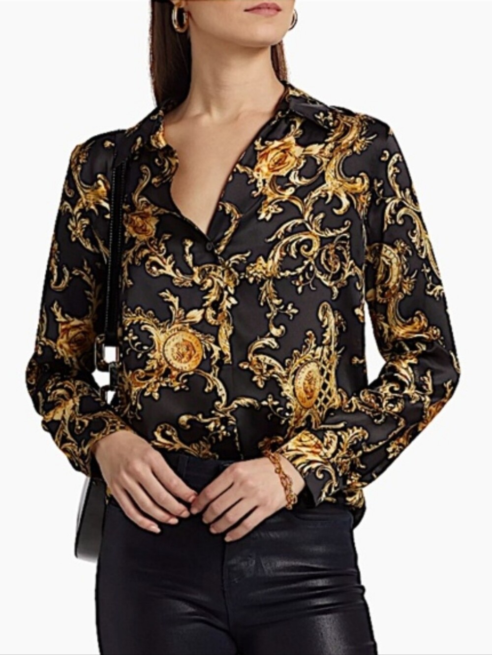 L'AGENCE Tyler Barocco Swirl Silk Button Down Blouse